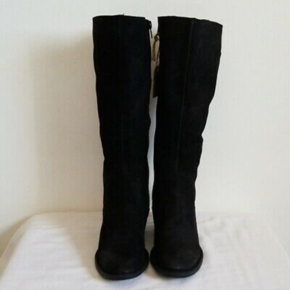 Born Bley Knee High Black Suede Buckle Boots Size US New